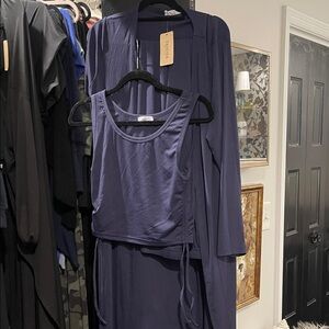 Avery Deep Blue Women's pant, top and duster set